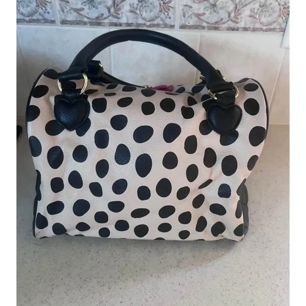 Betsey Johnson Polka Dot Insulated Zip Lunch Bag Top Handle Faux Leather